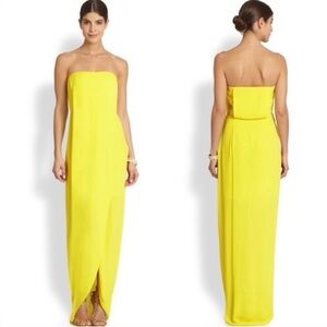 BCBGMAXAZRIA Jesse yellow asymmetrical draped strapless dress NWT Bloomingdale’s